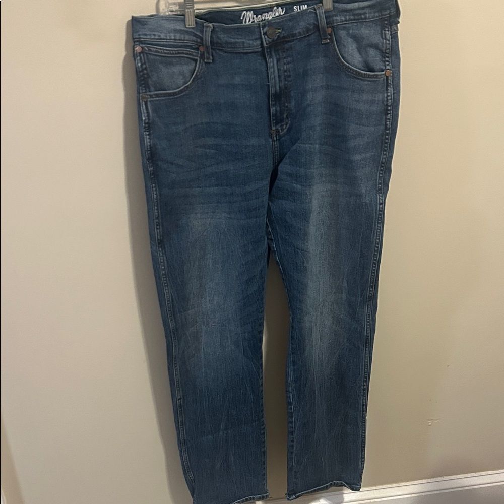 Wrangler Retro Mens Slim Straight Fit Leg Jeans 36x34 Blue Denim